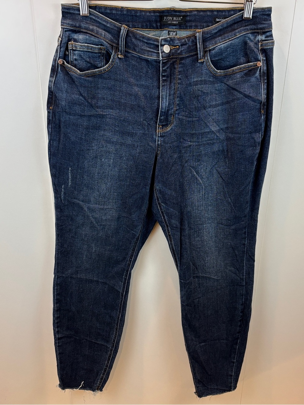 Judy Blue Skinny Fit Dark Wash Jeans 14W Raw Hem Stretch Cotton Denim